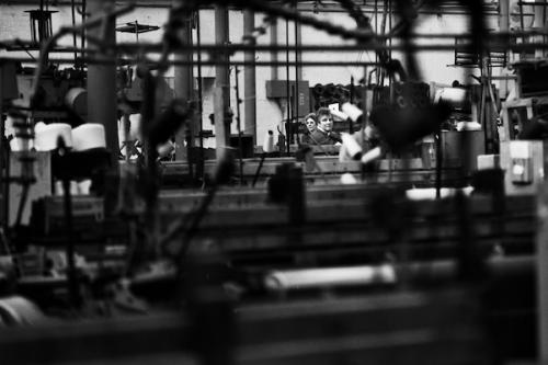 Photograph: Tim Smith |  Weaving Shed at Drummonds Mill in 1991.